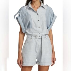 IRO Landemon Romper Denim Jumpsuit Cotton Linen 34 SZ 2